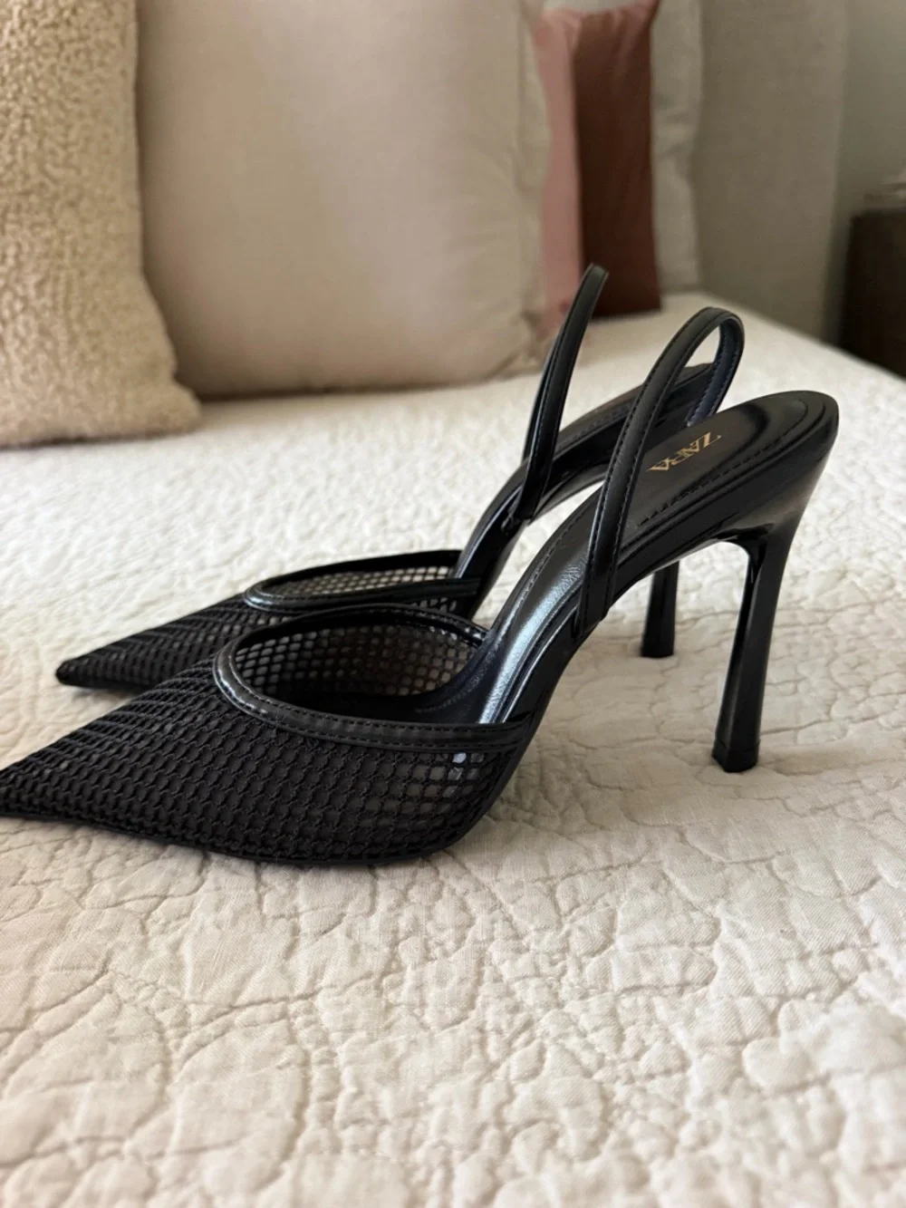 Zara Black Pointed Slingback Mesh Heel - NEW NEVER WORN - Size 8 - Picture 9 of 15
